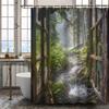 1 шт. Шторка для душа - Сельский вид из окна в пышный лес с журчащим ручьем, Идеально подходит для украшения ванной комнаты, Приносящая