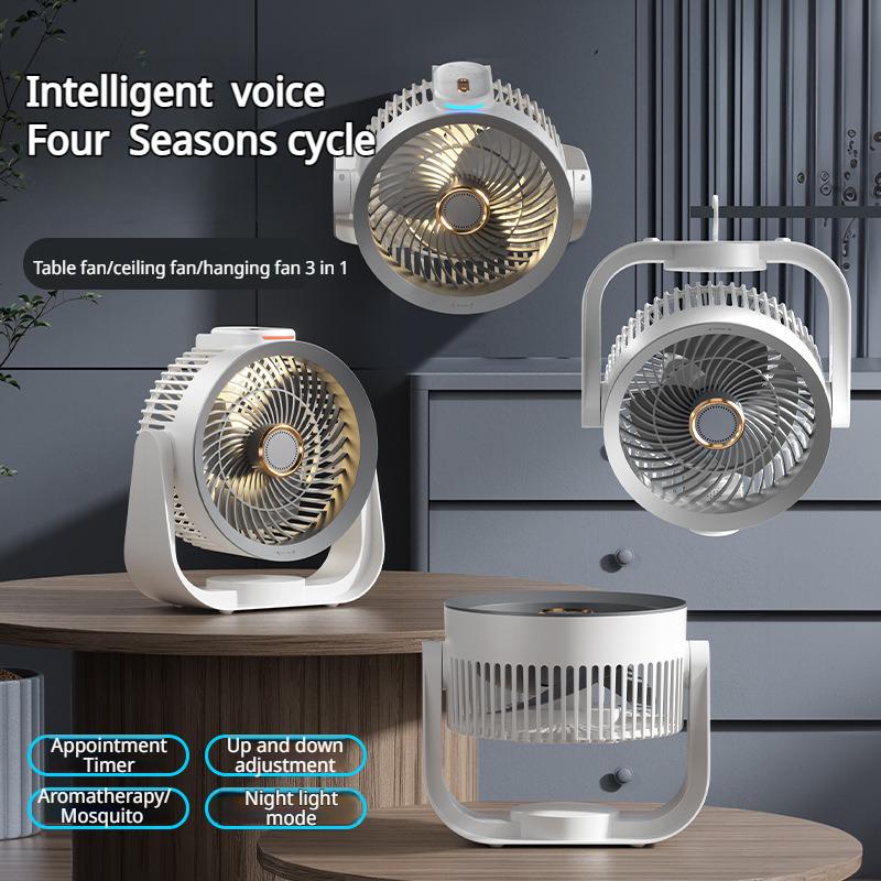 Smart Desk Fan Voice Activated Night Light Four Speed Adjustable Portable USB Fan for Home Office Bedroom