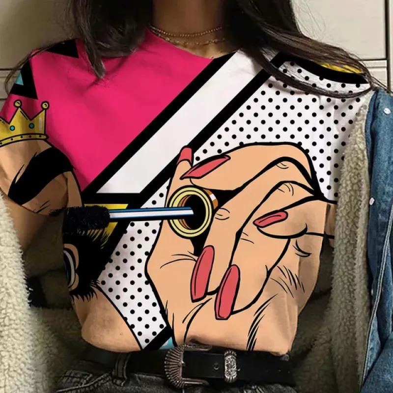 Футболка с коротким рукавом и принтом из мультфильмов, летняя, дышащая, женская, новая, повседневная, с круглым вырезом