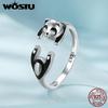 925 Sterling Silver Black&White Panda Open Rings Women Unique Jewelry Cute Chinese Pandas Animal Ring Girl Birthday Gift