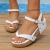 Fashion Clip Toe Wedge Heel Roman Sandals for WomenThick Sole Beach Shoes  2025 Summer Woman White Ankle Strap Chunky Platform Sandalias