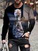 Men's T-Shirts Cute Cat Graphic T Shirts Y2k Casual Loose Long Sleeve Tee Outdoor Autumn O-Neck Tops Comfortable Men's Clothing