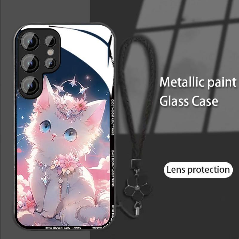Кошки Подходящий для Samsung S24PLUS Чехол для мобильного телефона S23 Девушки S22 Приятный для кожи A52 Стеклянный чехол A54 Все включено A14
