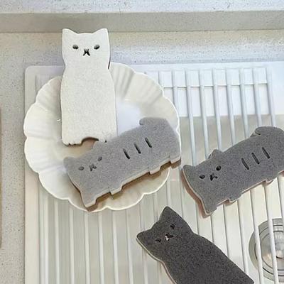 Набор из 4 кухонных губок Cute Cat - толстые и прочные инструменты для мытья посуды и уборки