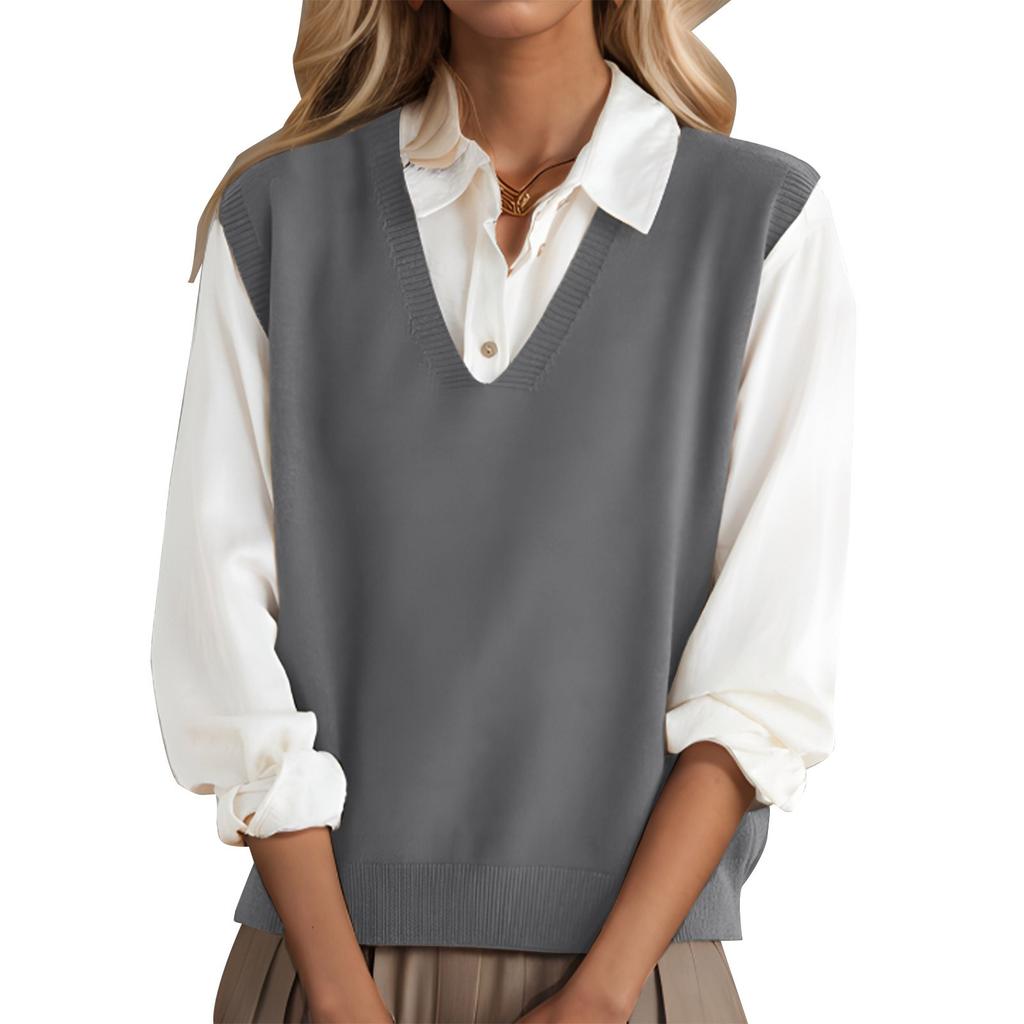 Fashionable Girls V-neck Knitted Vest All-match Waistcoat Temperament Casual Sweater