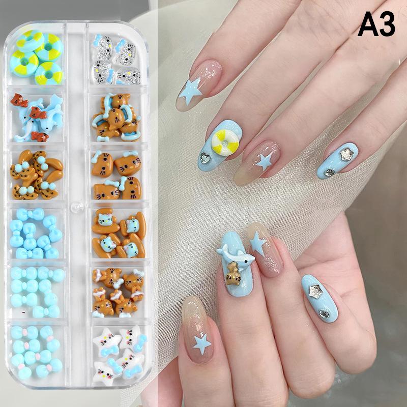 12 ячеек/коробка Мини бантики для дизайна ногтей 3D Милые конфетные цвета Шармы для ногтей Дизайны Сделай сам Смола Аксессуары для ногтей