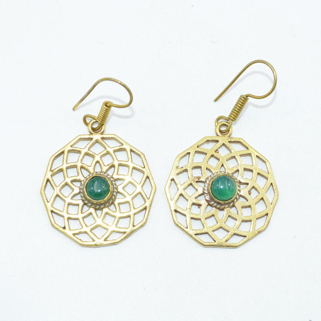 Женские серьги из латуни с позолотой, украшения из кабошона из натуральных драгоценных камней, модные украшения, серьги ручной работы, серьги из зеленого оникса