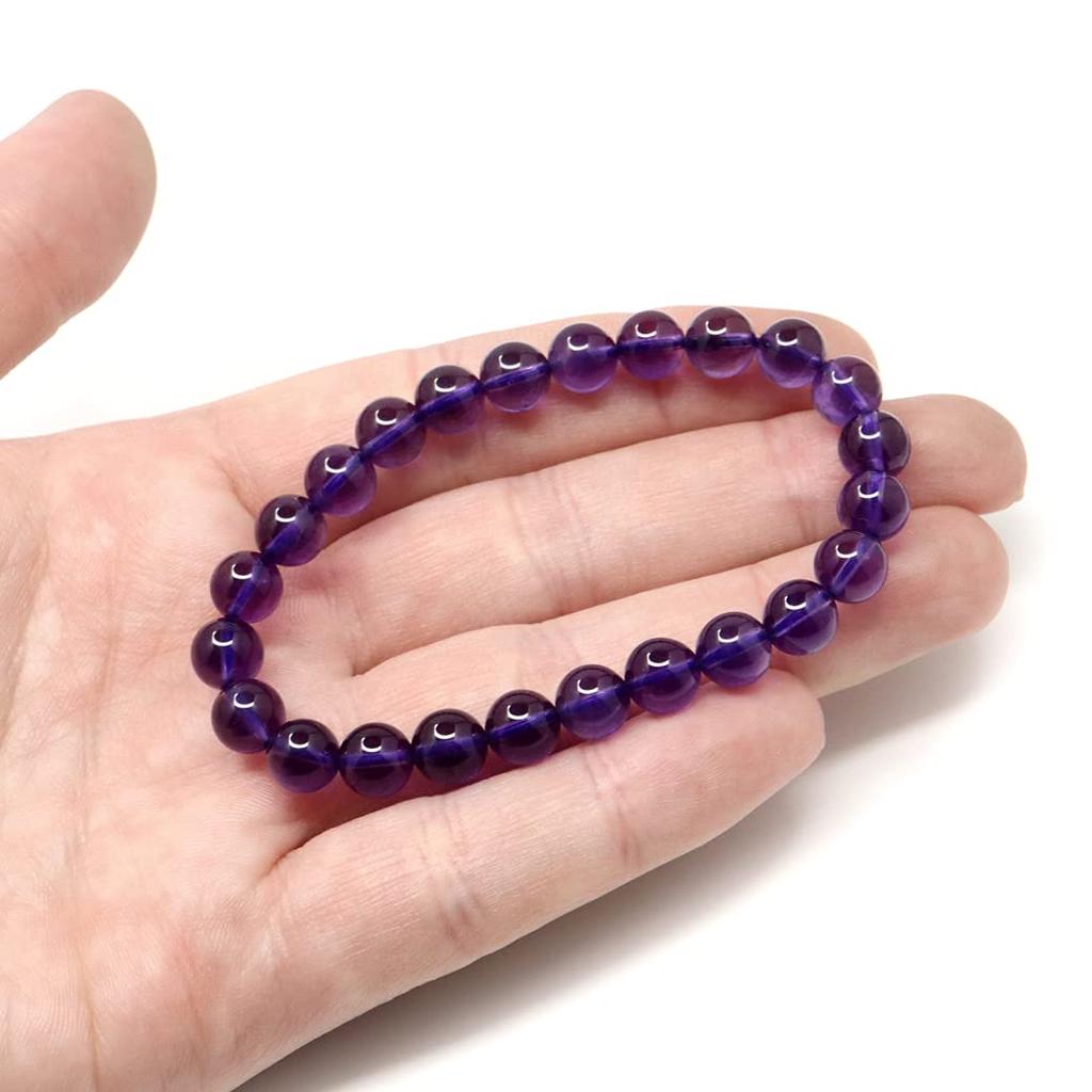 [GOLD STONE] Natural Stone Bracelet with Power Stone Amethyst, February Birthstone, 7mm, Deep Purple Amethyst from Uruguay