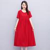 Tencel cotton dress women's summer short-sleeved new large-size catty shows young belly, middle-aged mother dress skirt