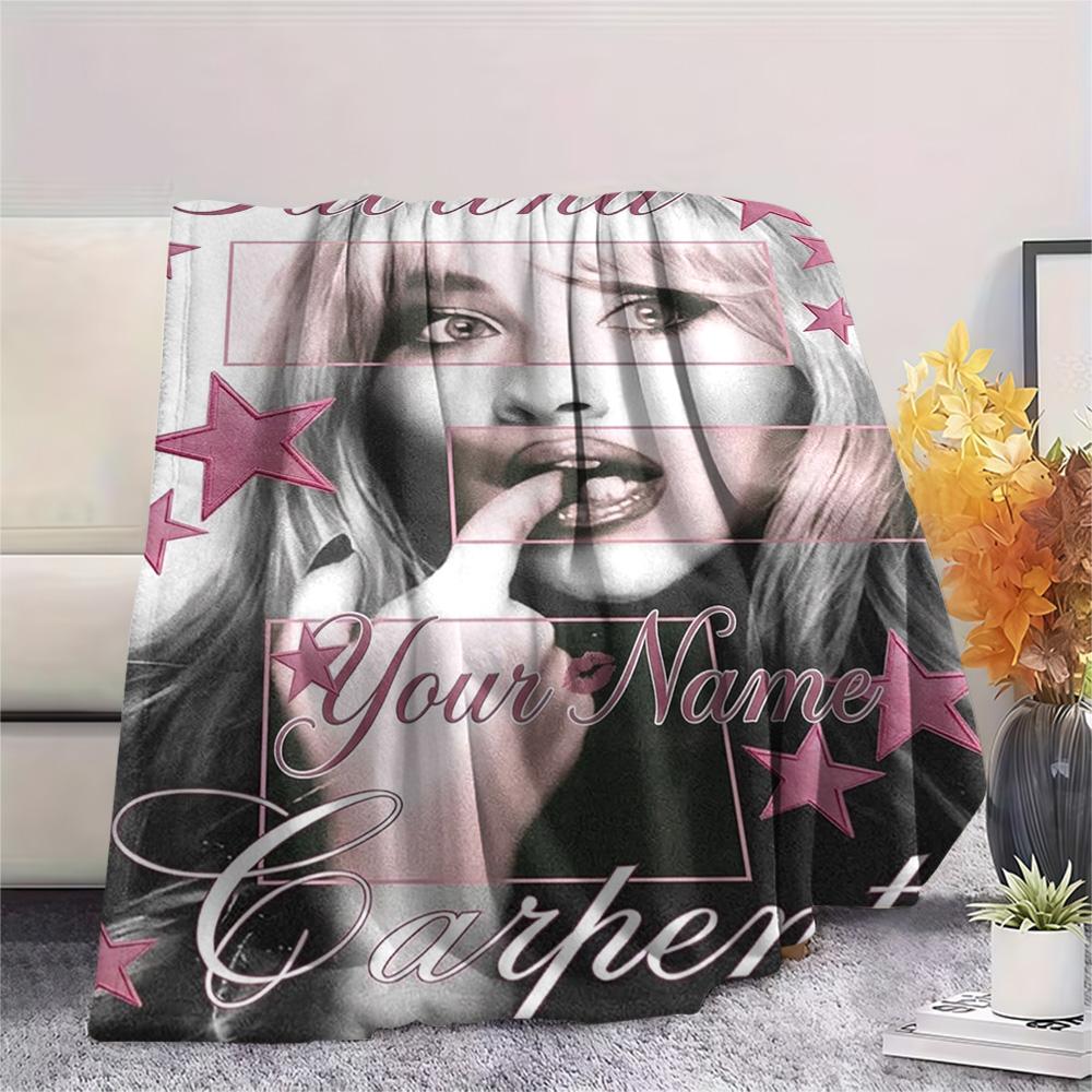 1PC Sabrina Carpenter Fan Art Custom Name Patterned Flannel Blanket Suitable For All Seasons For Home Decor Warmth And Comfort Gifts Holiday Present