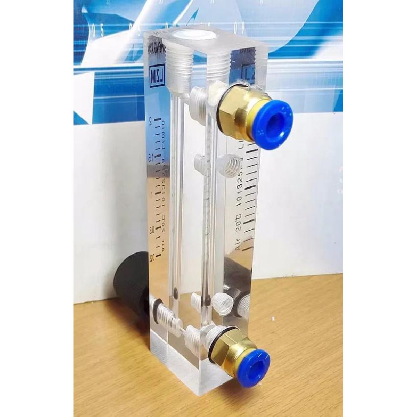 LZM-6T Acrylic Panel Type Air Nitrogen Flowmeter Rotameter With Control Valve Push Fit 6mm OD Tube
