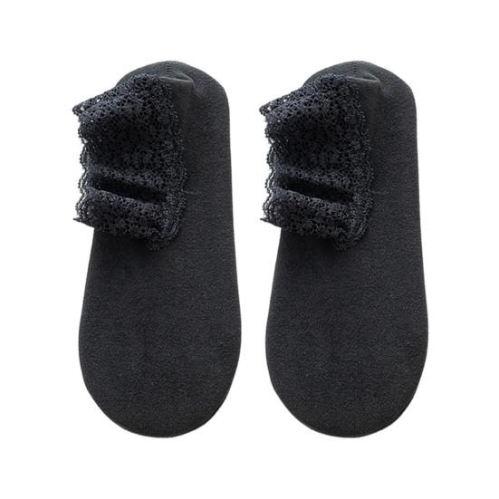Women Winter Ankle Socks Thermal Socks with Lace Cuffs Warm Socks with Anti-Slip Sole for Daily Wear Street Dates