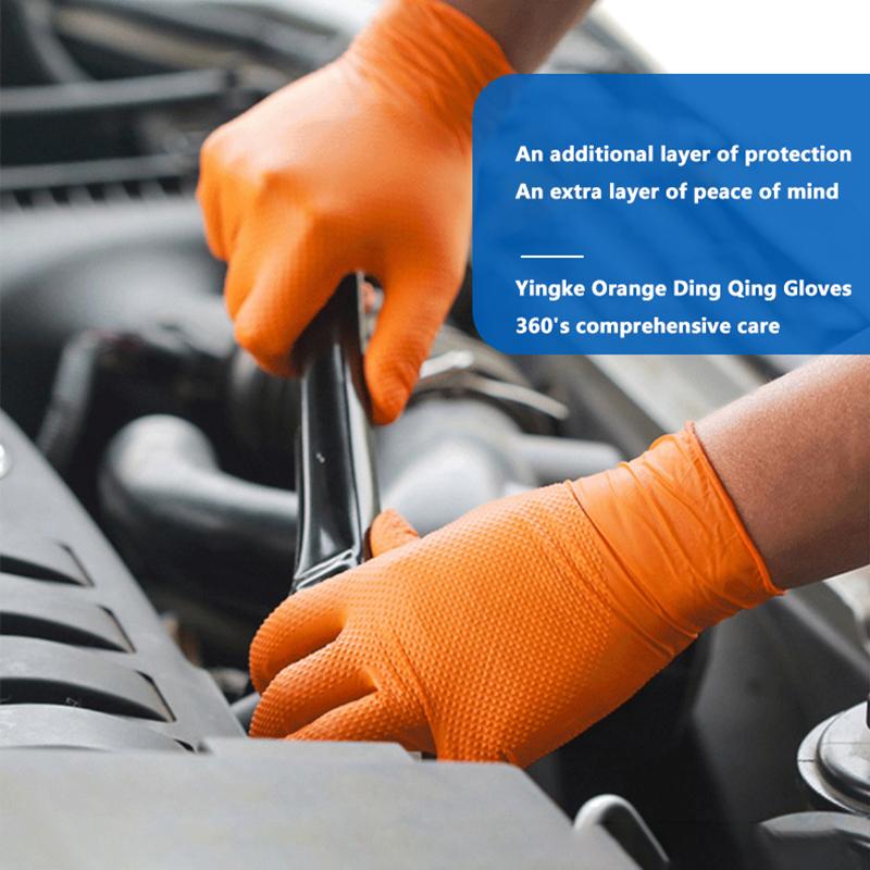 10/30 шт одноразовые перчатки с ромбовидной текстурой для механической безопасности и рабочих перчаток, прочные оранжевые нитриловые перчатки