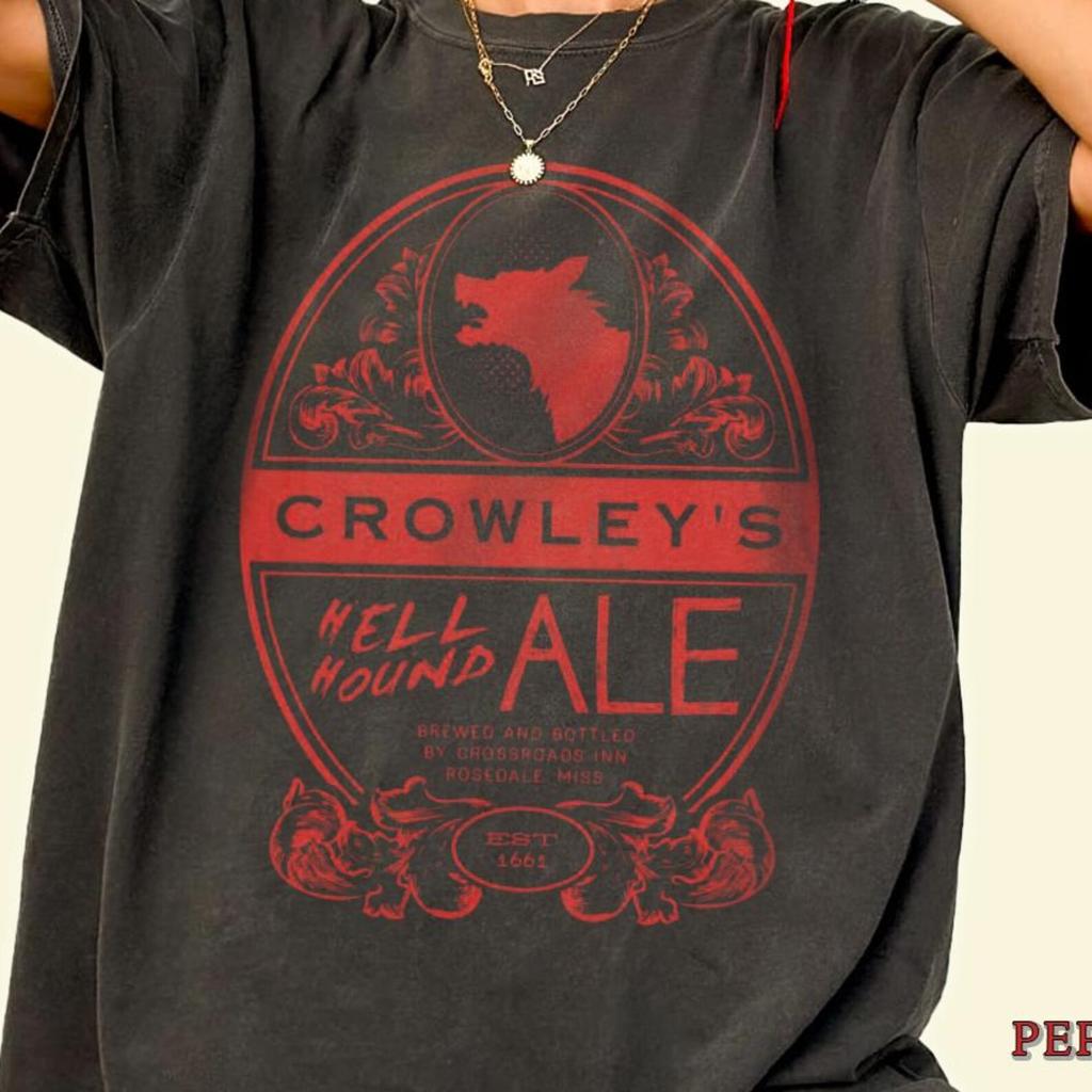 Crowley's Hellhound Ale Shirt, Gothic Brewery Tee, Dark Fantasy Graphic Shirt, Vintage Pub Style Tee, Occult Aesthetic Shirt T-shirt