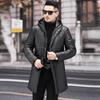 Genuine Leather Jacket, Men's Hooded Down Jacket, Youth Mid Length Korean Slim Fitting Trend, Winter Thick Leather Jacket