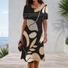 Women Plus Size Round Neck Short Sleeve Abstract Printed A Line Flared Dress
