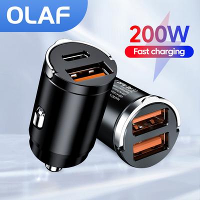 Автомобильное зарядное устройство Olaf 200 Вт Usb C, быстрая зарядка Qc3.0, тип C Pd, быстрое зарядное устройство для телефона, тянущее кольцо в автомобиле для Iphone, Xiaomi, Samsung, Huawei