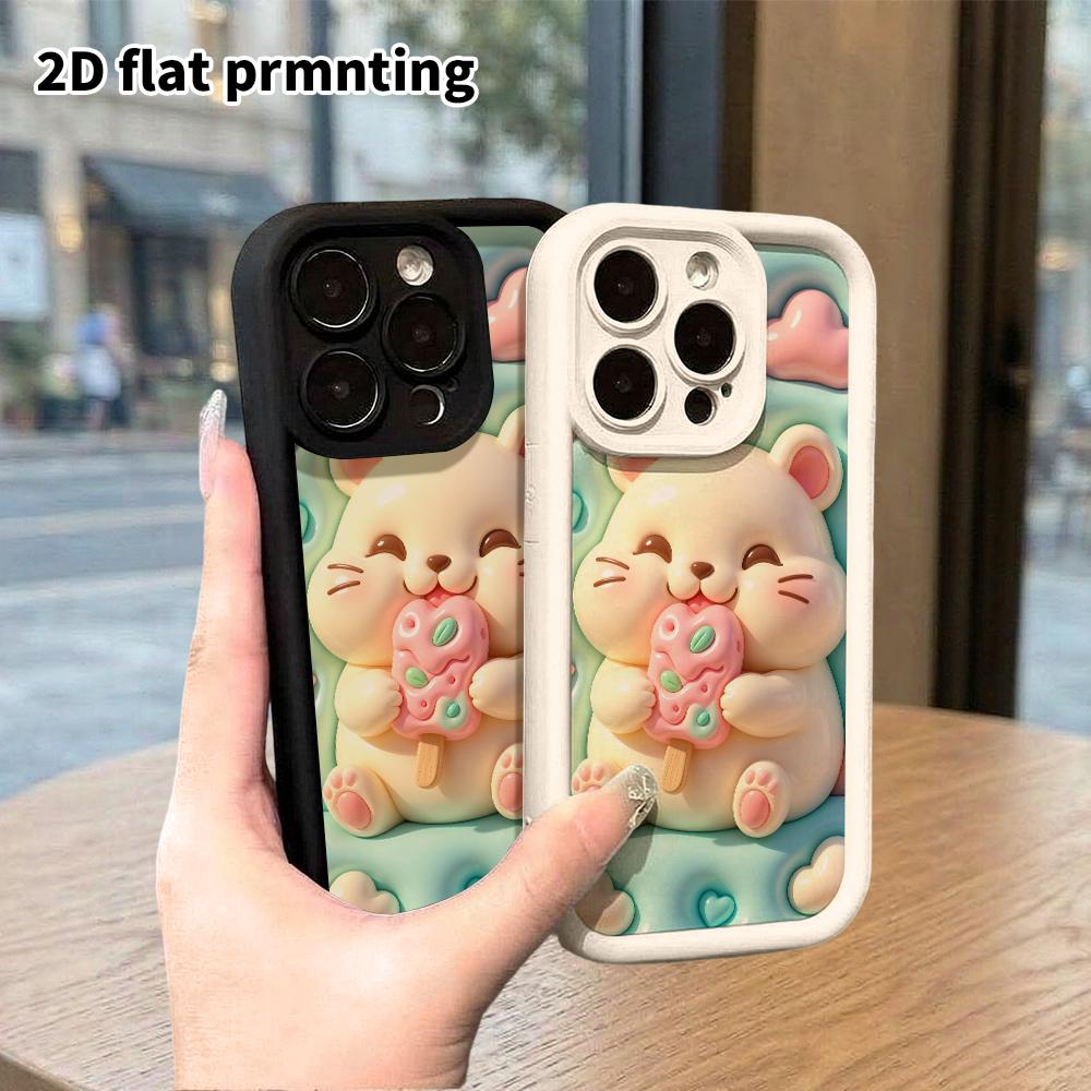 Phone Case: 2D flat design suitable for iPhone 18 17 16 15 14 13 Pro protective case, popsicle hamster, perfect Christmas and Halloween holiday gift
