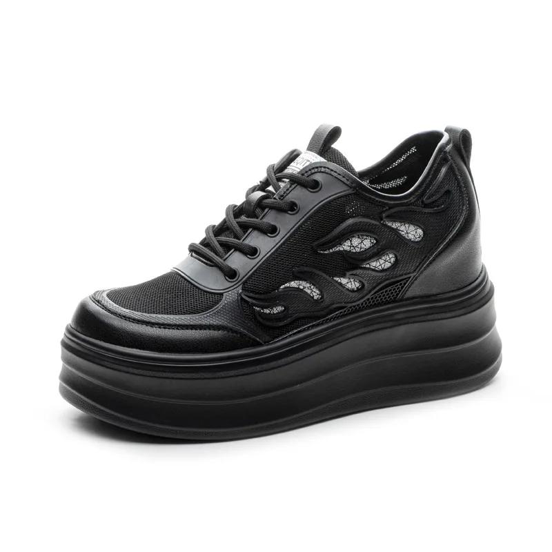 Козной 8 см воздушная сетка микрофибра натуральная кожа вулканизированная дышащая высококачественная повседневная женская летняя платформа кроссовки обувь леди