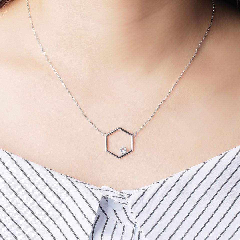 Hollow Hexagon Amethyst Real 925 Sterling Silver Necklaces For Women Various Gemstone 925 Silver Jewelry Long Necklace