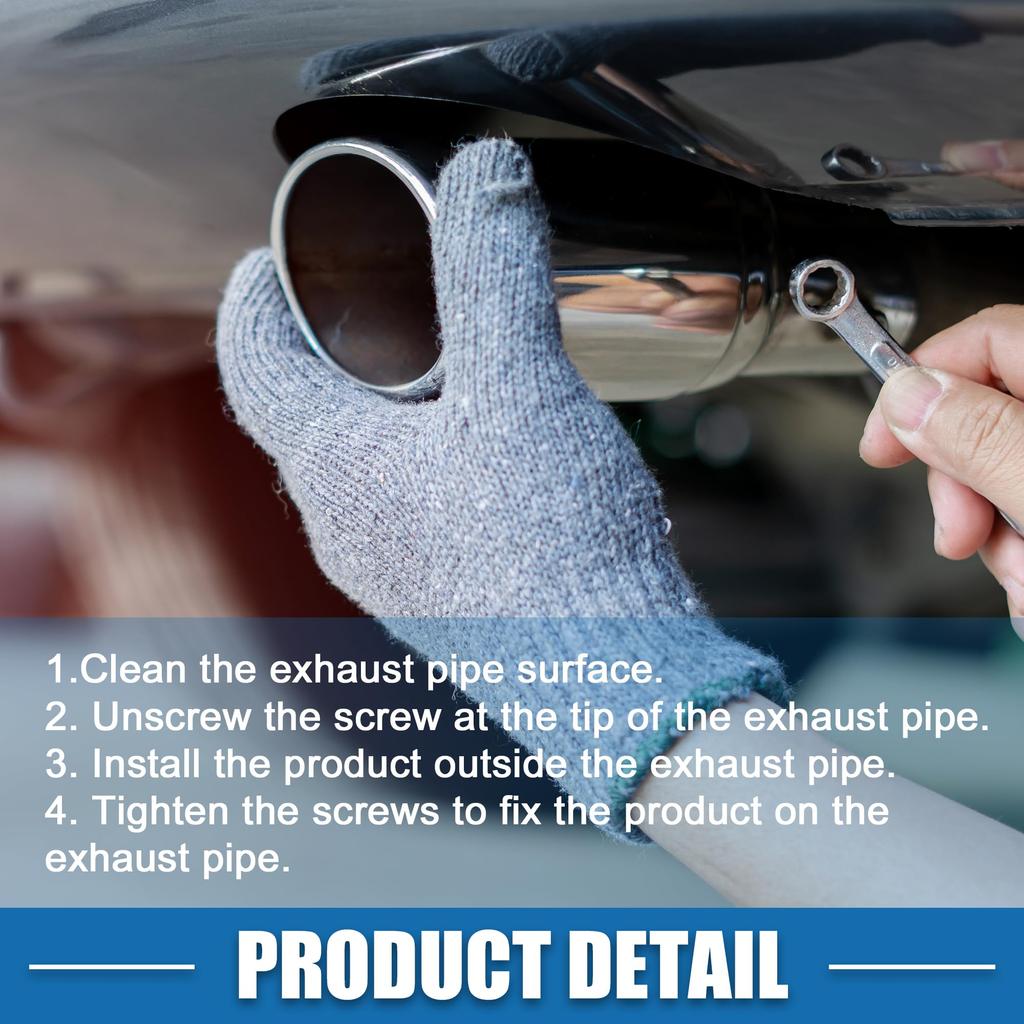 ABSOPRO Car Dual Exhaust End Curved 61mm 60x53mm 170mm Muffler Stainless Blue Frame Tailpipe, Inlet, Outlet, Length, Bolt-On Tip, Steel,