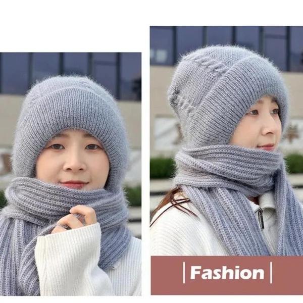 1Pc Integrated Ear Protection Windproof Cap and Scarf Knitting Thickening Hat Winter Pullover Hat Scarf