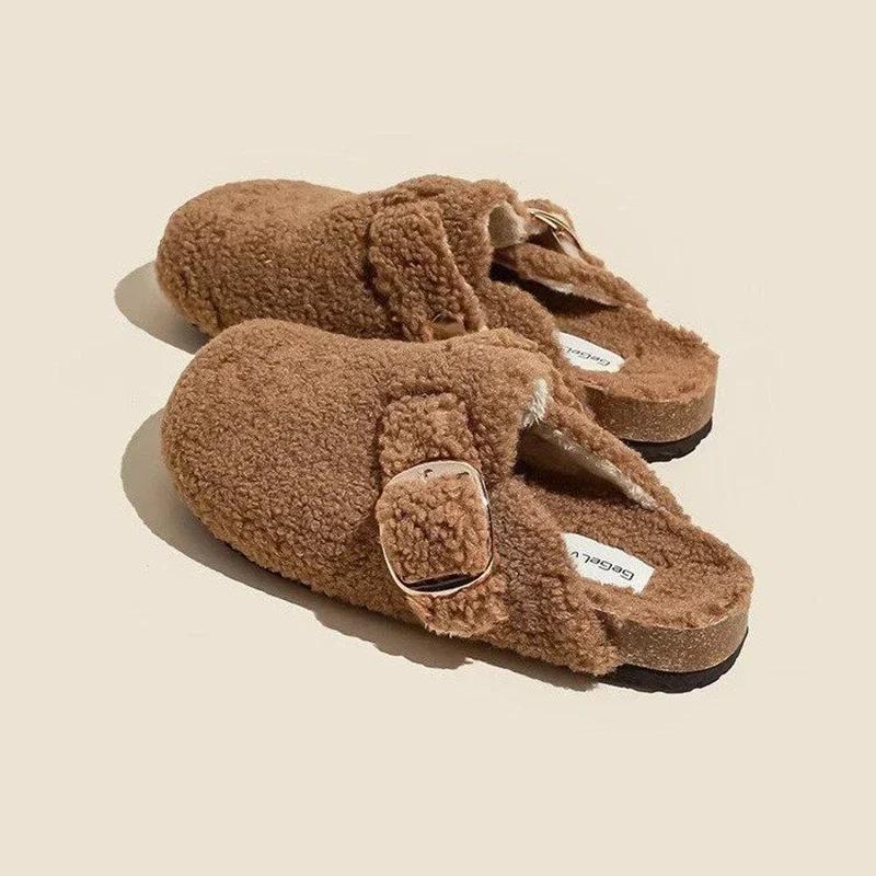 Maogu Mules Fur Woman Shoes Winter New Buckle Flats Platform Walking Plush Ladies Slides Casual Warm Indoor 2025 Women Slippers