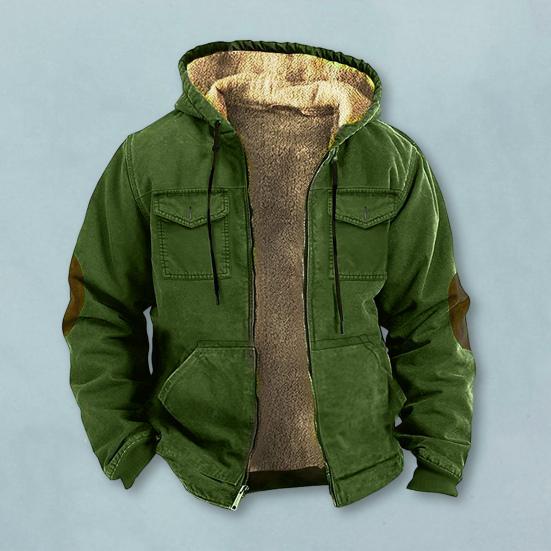 Мужская термокуртка с капюшоном, на шнурке, с длинными рукавами, однотонная, с карманами, на молнии