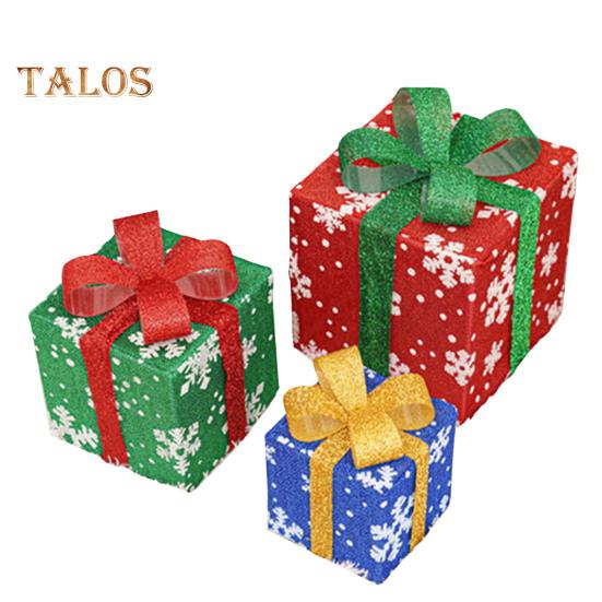 3 шт. Рождественские светящиеся подарочные коробки с функцией памяти, портативные светящиеся подарочные коробки на батарейках, рождественские украшения