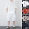 2Pcs/Set Men Summer Sport Suit O-neck Short Sleeve T-shirt Elastic Waist Adjustable Drawstring Wide Leg Shorts Set