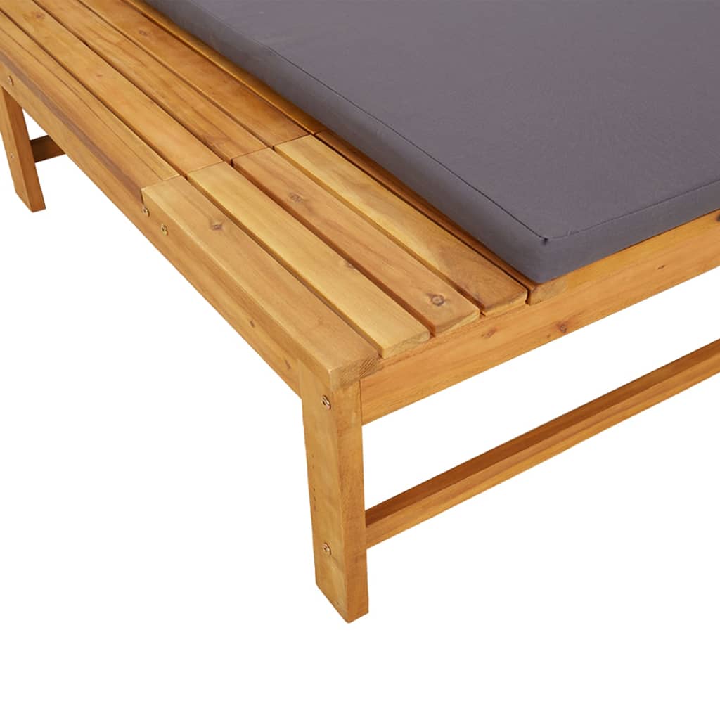 Sun Lounger with Dark Grey Cushion & Padding Solid Acacia Wood