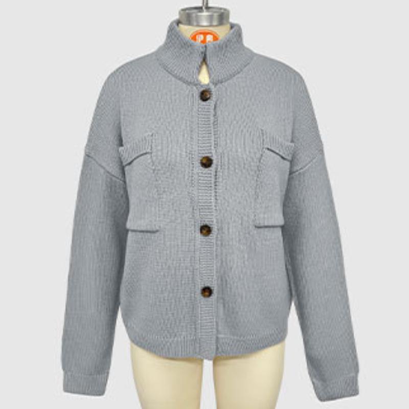 Autumn and Winter Women's Knitted Jacket V-neck Plus Size Sweater Solid Color Cardigan