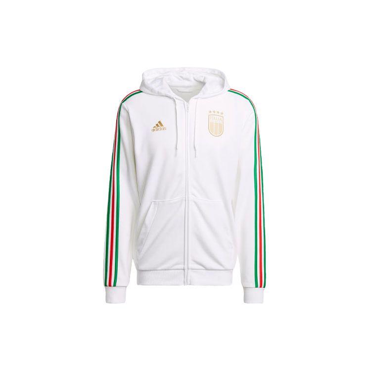 adidas Мужская толстовка с капюшоном на молнии Italy Dna Белый Зеленый Красный Colorblock IU2104