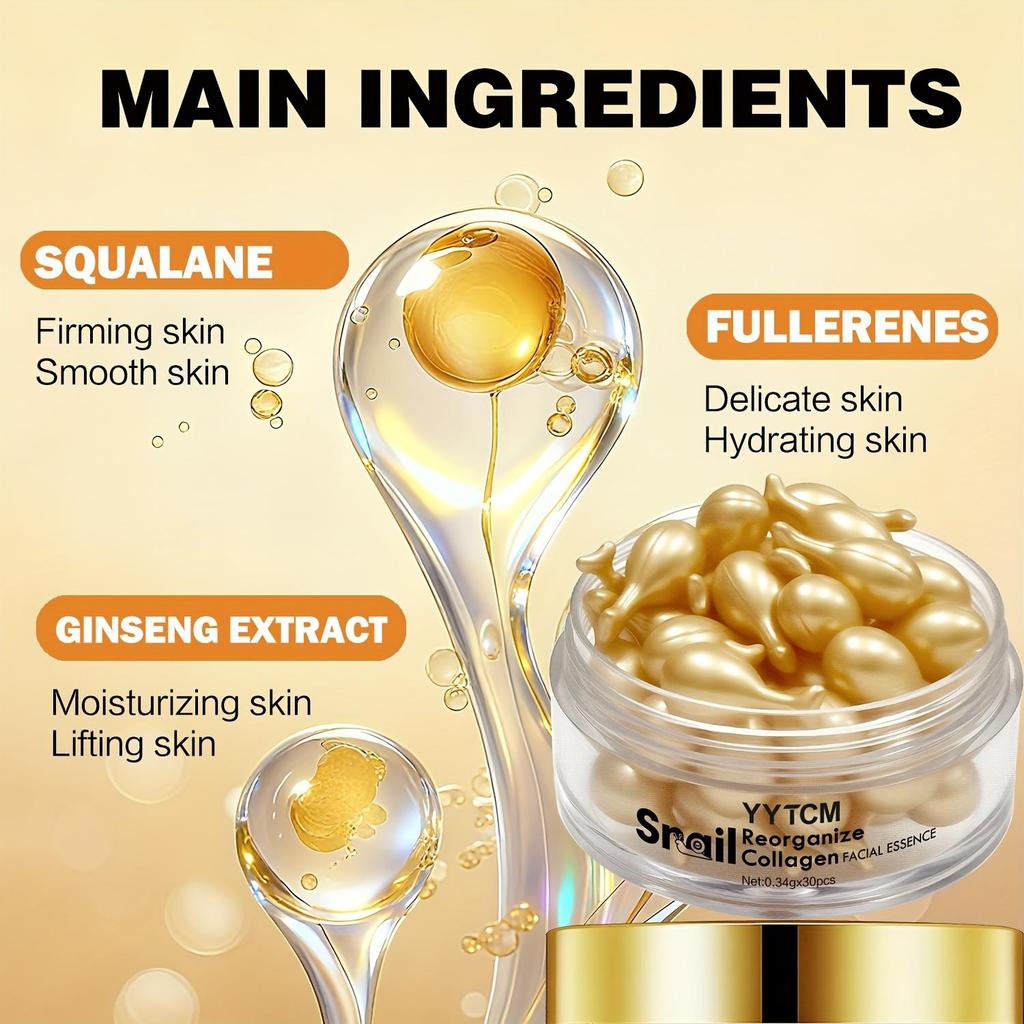 Snail recombinant collagen essence capsule, moisturizing and moisturizing essence liquid, (0.34gx30 capsules)/bottle -1 bottle