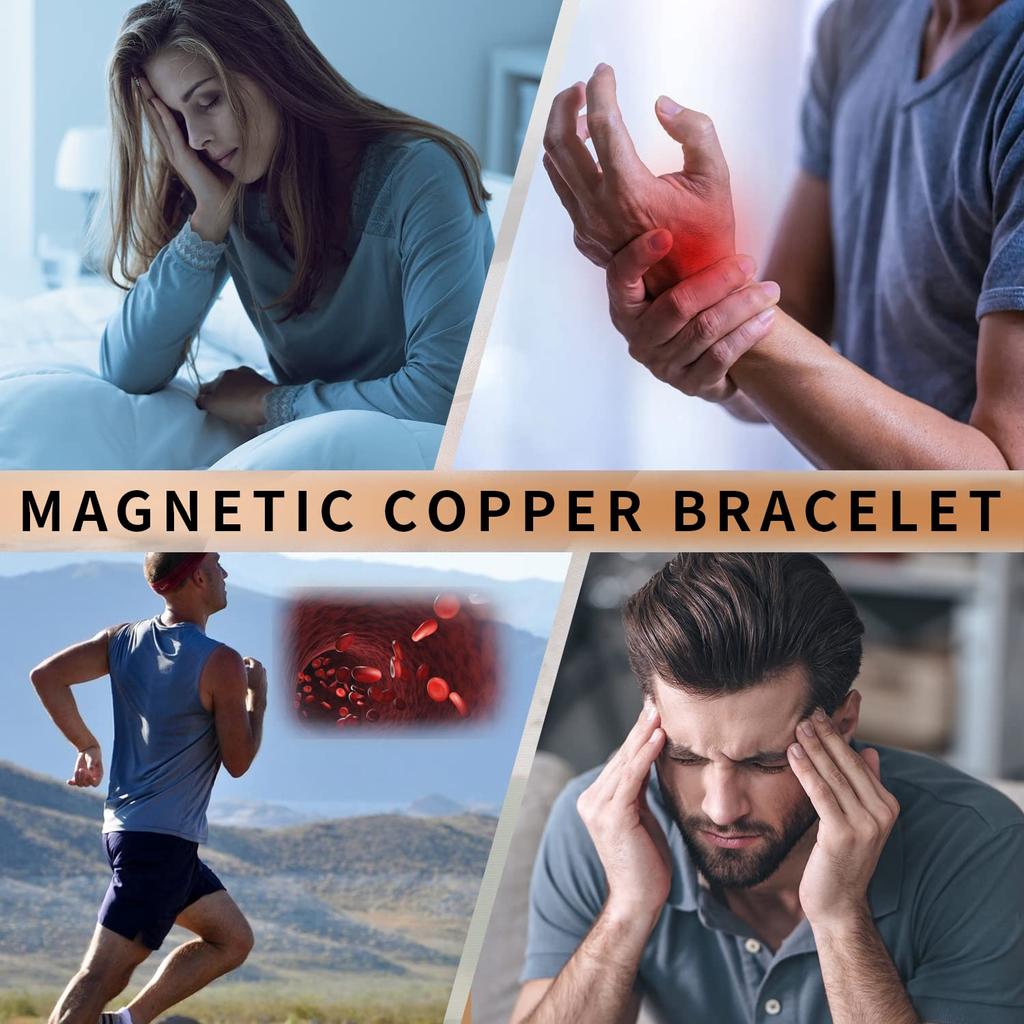 Magnetic Therapy Copper Magnetic Bangle Bracelet with Natural Gem Stone Women Vintage Copper Magnetic Bracelet Chain Wristband