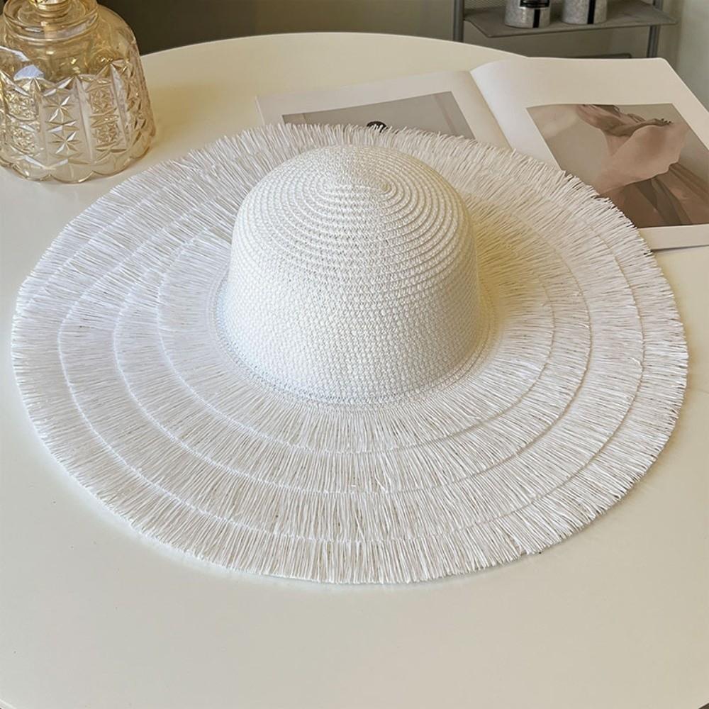 Foldable Straw Hat Wide Brim Fisherman Hat Women Fashion Sun Hat  For Beach Holiday Vacation