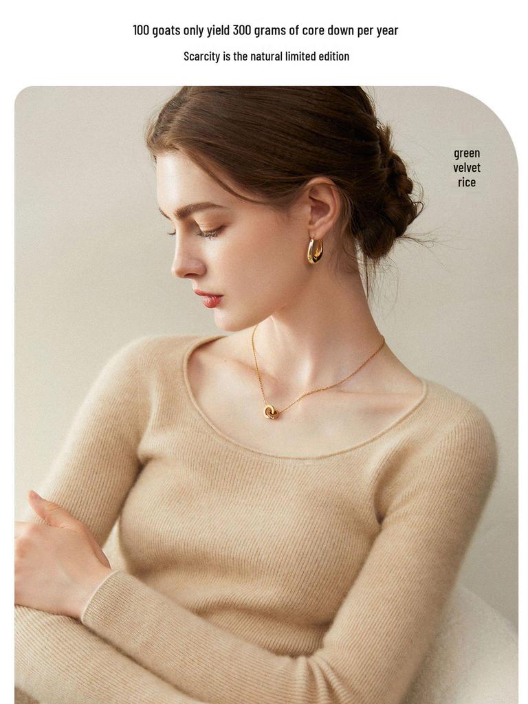 Women's 100% Pure Cashmere U-neck Slim-fit Base Layer Sweater - New Autumn/Winter Pullover Knitwear