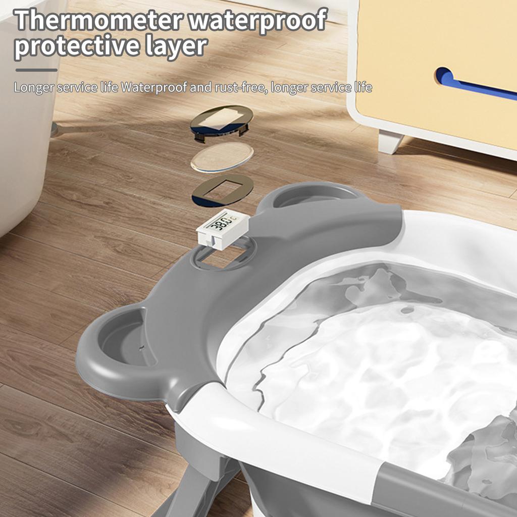 Складная силиконовая детская ванночка Экологичная детская ванночка Мягкая подушка Термометр Водонепроницаемая Цифровое измерение температуры