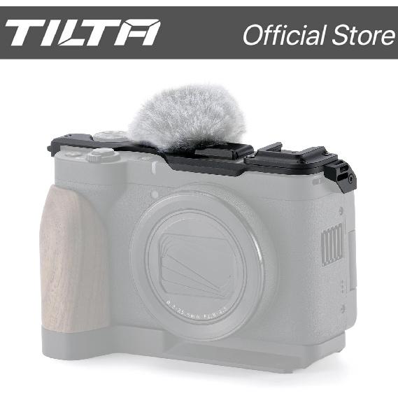 TILTA Vintage Camera Cage for Canon PowerShot V1 Base Kit - Black Microphone Windscreen Top Plate Mounting Baseplate with Wooden