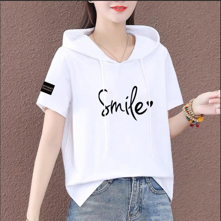 Лето 2025 г. Женская свободная толстовка с коротким рукавом - корейский стиль, модный топ больших размеров