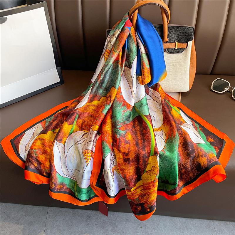Высококачественный роскошный шелковый шарф женский весенне-осенний с принтом шарфы обертывания бандана фуляр муфлер дорожный солнцезащитный платок