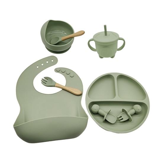 Набор детской посуды с силиконовой присоской, обеденная тарелка, миска, нагрудник, вилка, ложка, чашка-непроливайка, пищевая посудомоечная машина