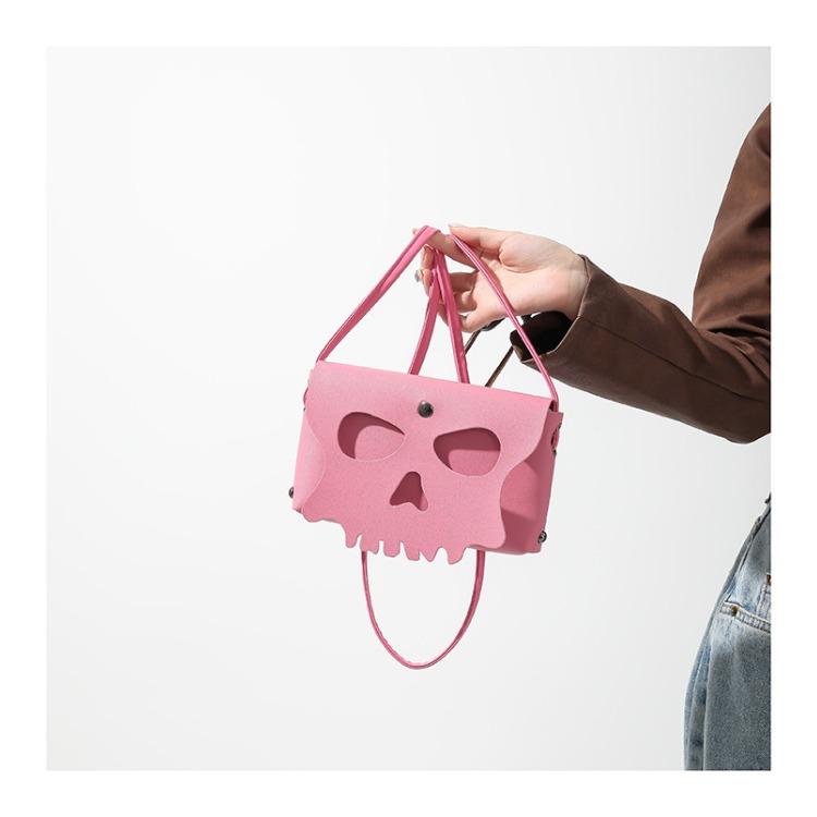 Halloween bag, niche, feminine diagonal cross small square bag, fashionable personality, skull mask, perforated shoulder bag