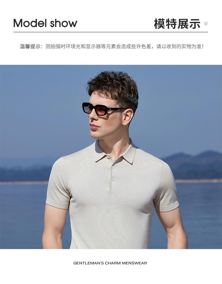 12.3% Mulberry Silk Combed Long staple Cotton Knitted T-shirt Summer Men's Polo Shirt Short Sleeve