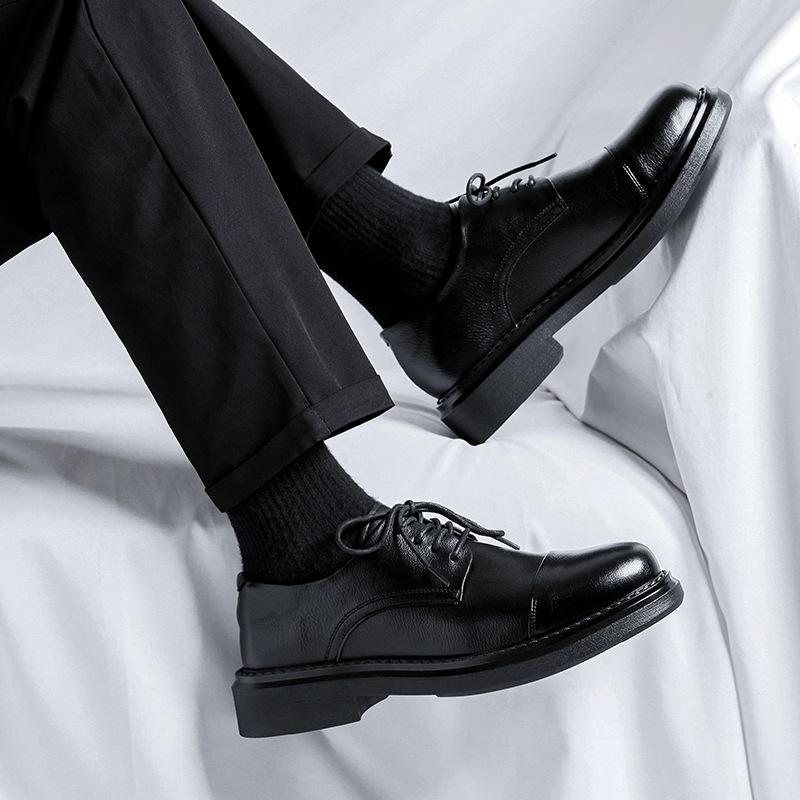 Premium Sense Business Casual Handmade Толстая подошва Увеличивающие мужские туфли Шнуровка Британский стиль Тренд Мужские маленькие кожаные туфли 8215-R