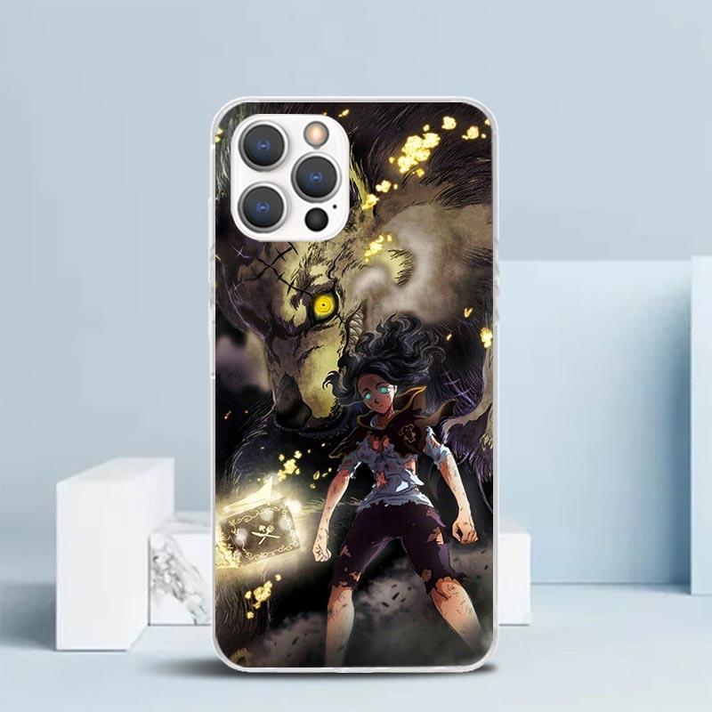 Черный Чехол для Телефона с Аниме Клевером Для iPhone 16 17 Air 16E 15 14 Plus 13 Mini 12 11 Pro Max 7 8 + SE 2020 Мягкая Задняя Крышка из ТПУ 16