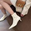 2025 весна и осень новые ретро комбинированные остроносые короткие ботильоны женские осенние новые из мягкой кожи на каблуке-рюмочке и эластичные тонкие ботинки