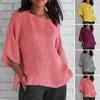 O-neck Loose Fit Soft Pullover Blouse Solid Color 45355 Sleeve Vintage
