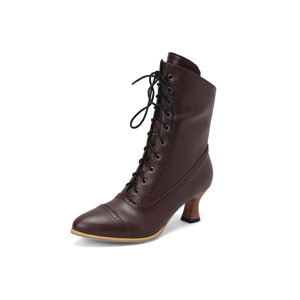 Женские короткие сапоги на высоком каблуке, однотонные остроконечные короткие сапоги в стиле ретро с резным узором, осенне-зимние новые большие женские ботинки