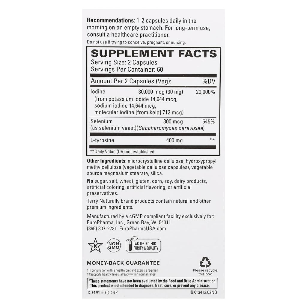 Terry Naturally, Thyroid Care Plus с селеном, 120 капсул